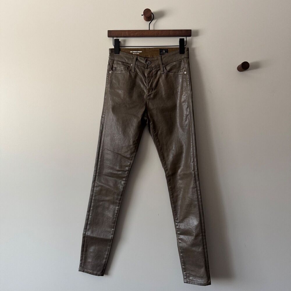 AG ADRIANO GOLDSCHMIED THE FARRAH FAUX LEATHER HI-RISE SKINNY JEANS SIZE 24
